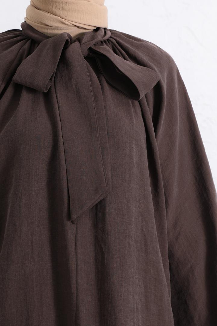 Yaka Bağlamalı Tunik Y0059 - KAHVERENGİ |  