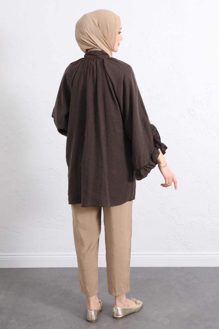 Yaka Bağlamalı Tunik Y0059 - KAHVERENGİ |  