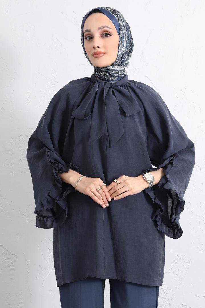 Yaka Bağlamalı Tunik Y0059 - LACİVERT |  