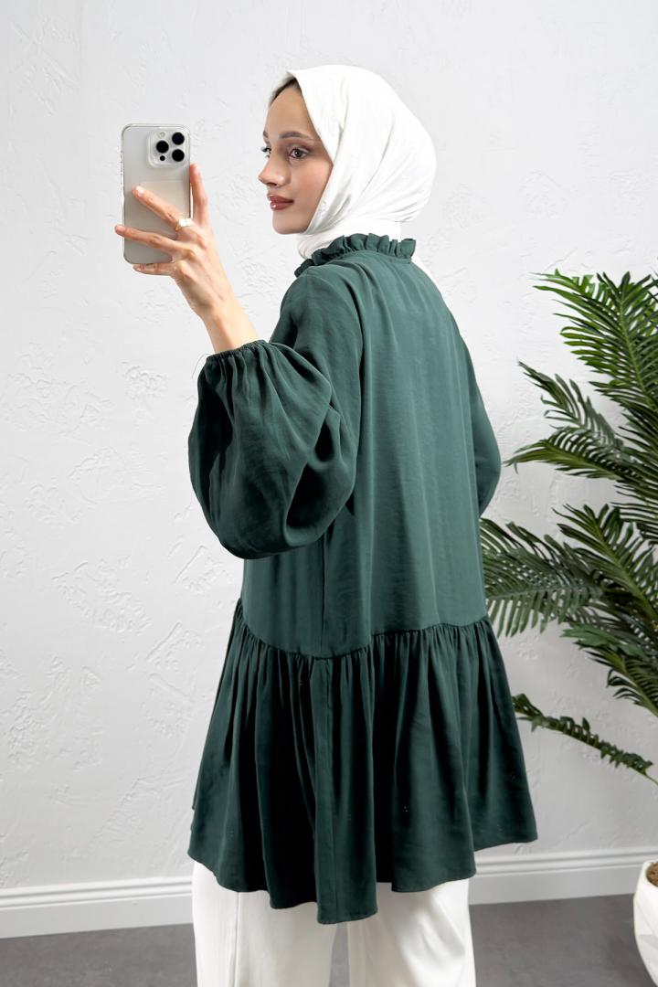 Brit Düğmeli Peplum Tunik Y0082 - ZÜMRÜT YEŞİLİ |  