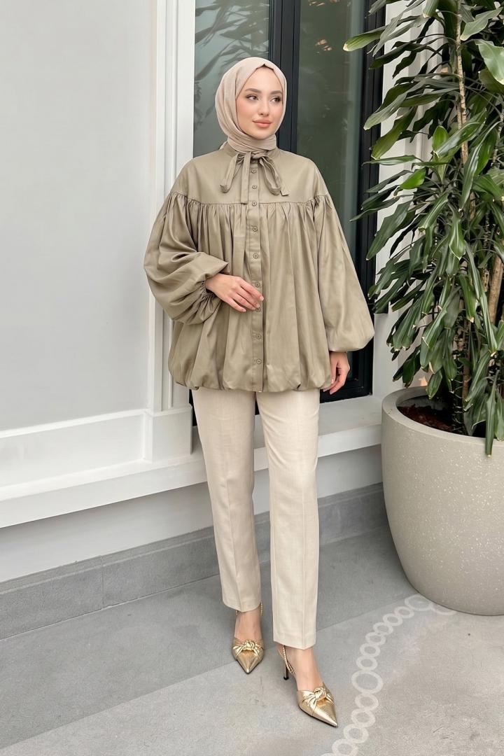Yaka Kuşaklı Tunik Y0088 - HAKİ |  