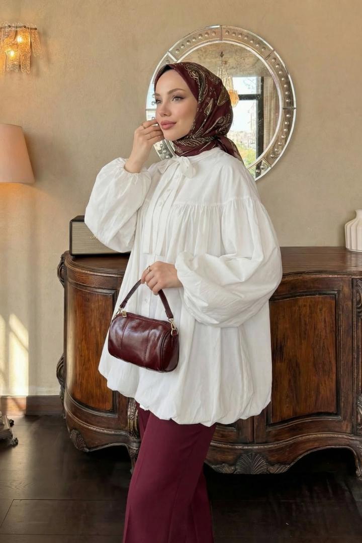 Yaka Kuşaklı Tunik Y0088 - BEYAZ |  