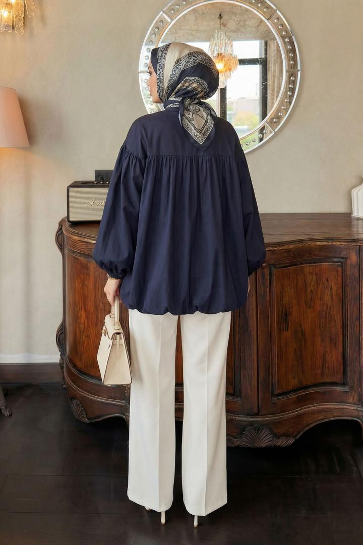 Yaka Kuşaklı Tunik Y0088 - LACİVERT |  