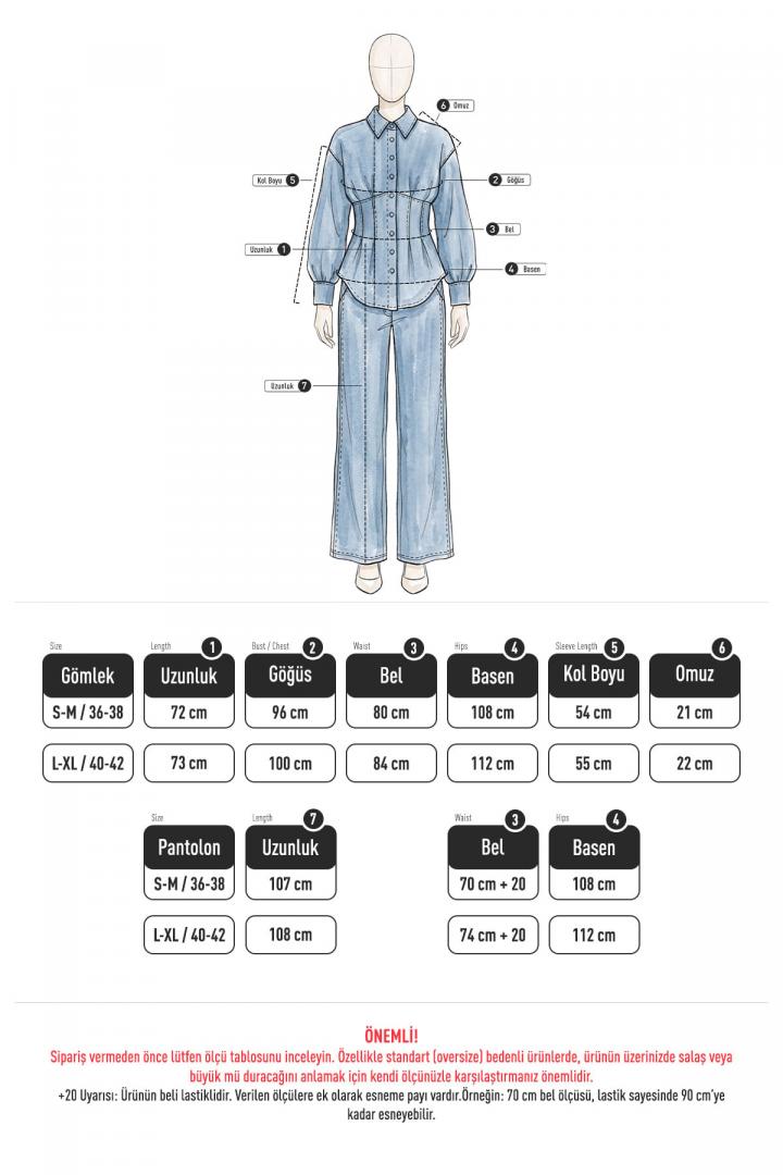 Belden Pileli Denim Takım Y0097 - LACİVERT |  