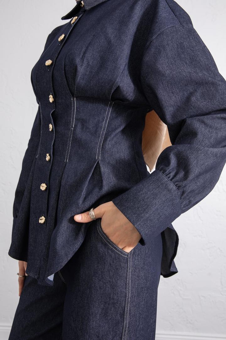 Belden Pileli Denim Takım Y0097 - LACİVERT |  
