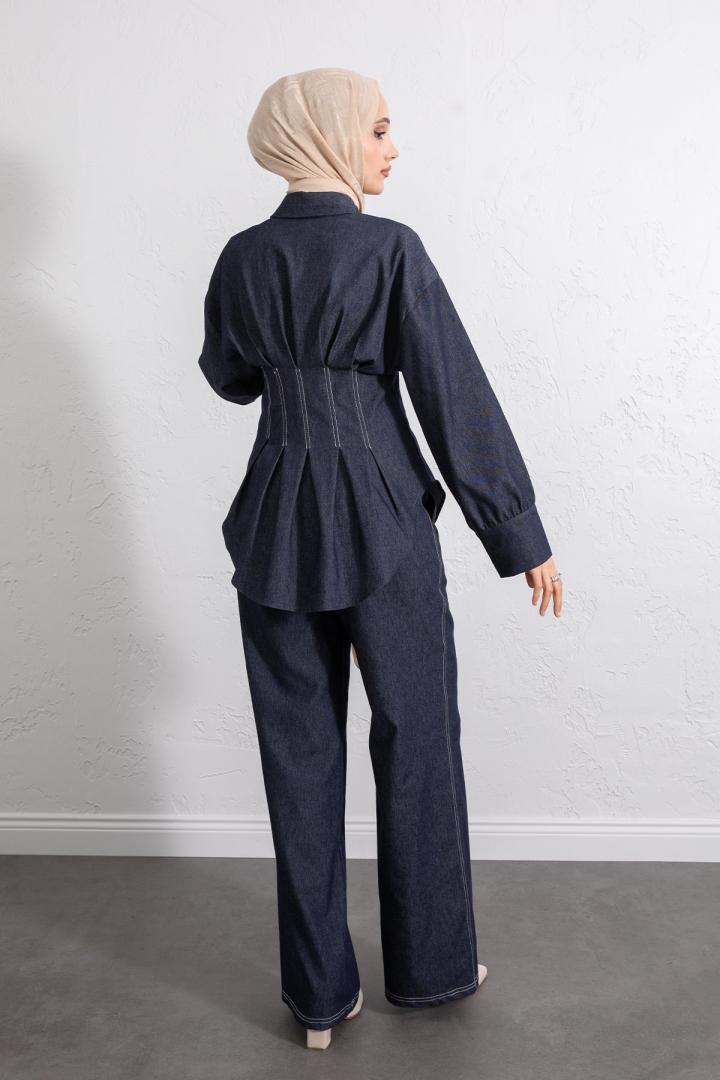 Belden Pileli Denim Takım Y0097 - LACİVERT |  