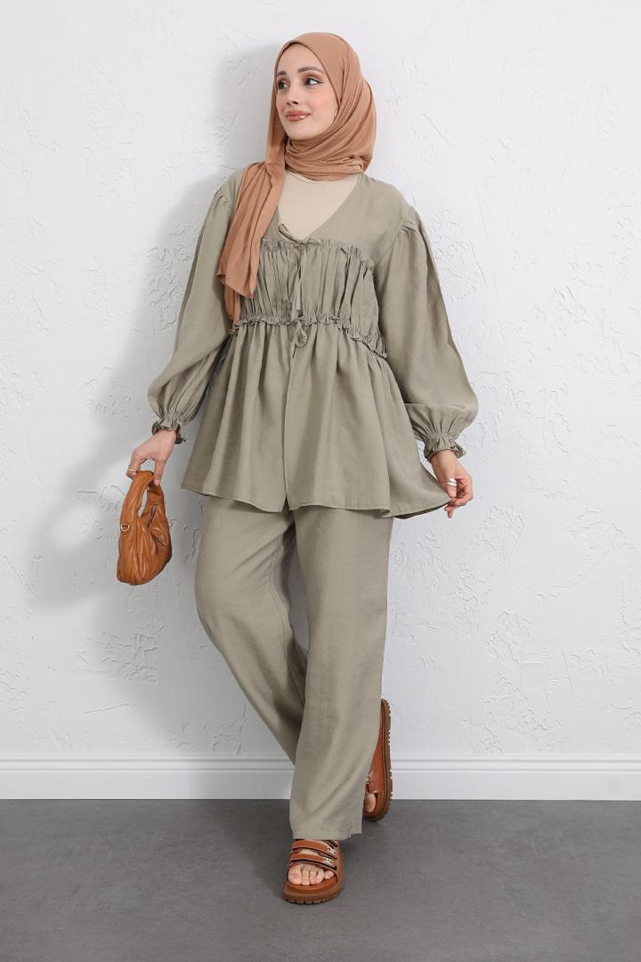 Önü Büzgülü Kimono Takım Y0102 - HAKİ |  