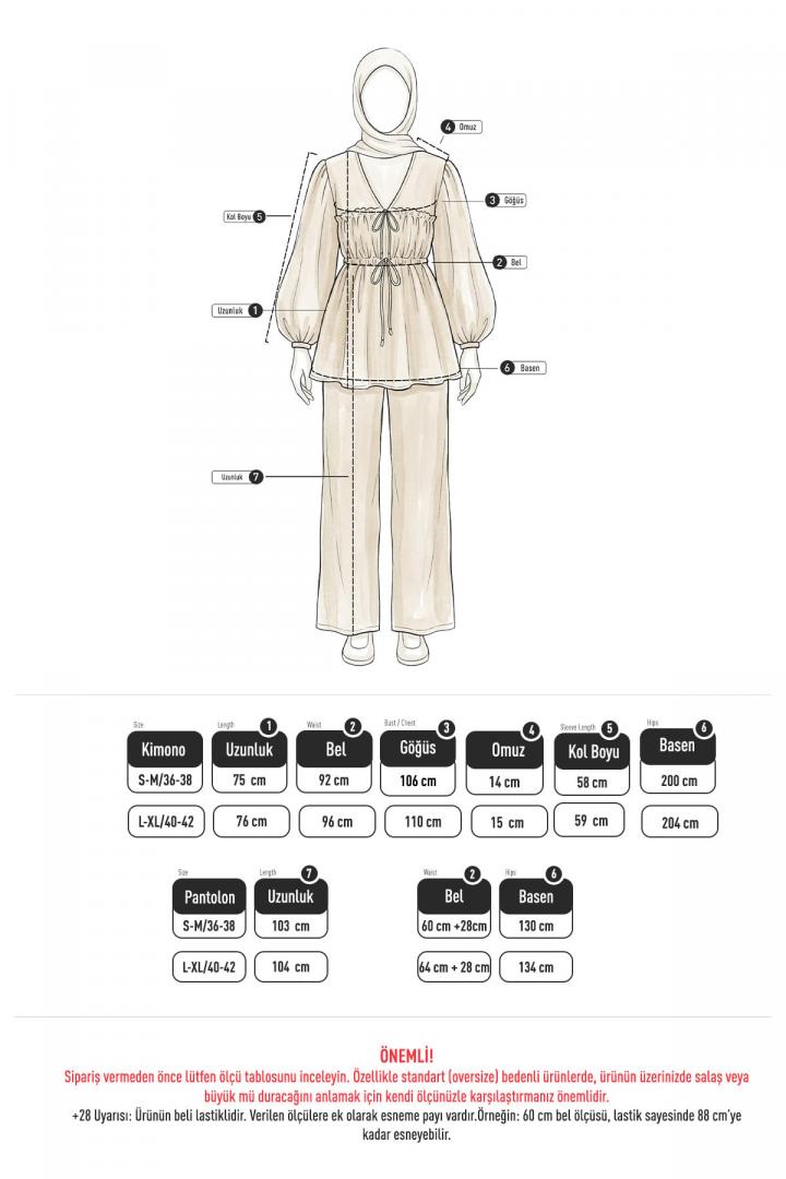 Önü Büzgülü Kimono Takım Y0102 - KAHVERENGİ |  