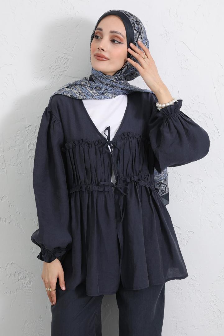 Önü Büzgülü Kimono Takım Y0102 - LACİVERT |  