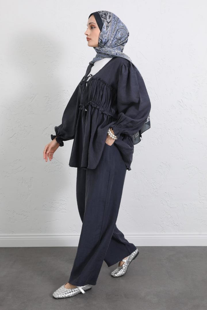 Önü Büzgülü Kimono Takım Y0102 - LACİVERT |  