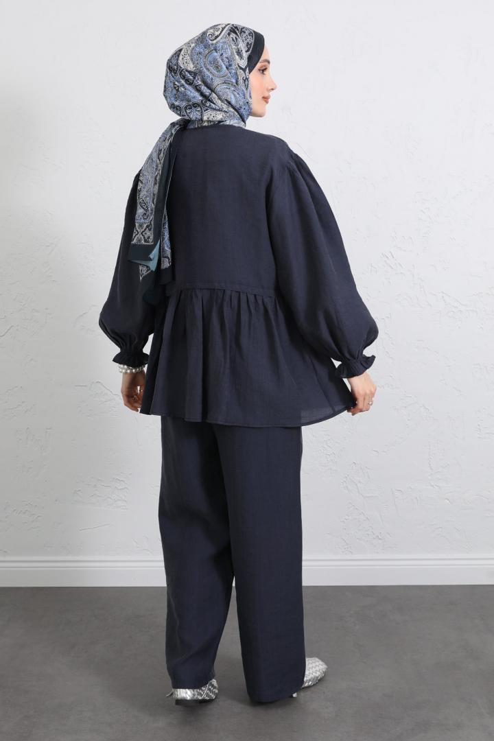 Önü Büzgülü Kimono Takım Y0102 - LACİVERT |  