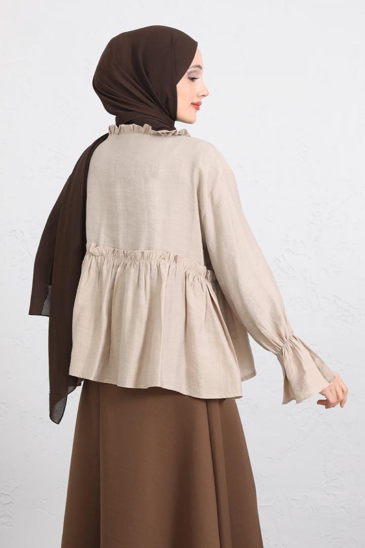 Fırfır Yaka Peplum Gömlek Y0107 - BEJ |  