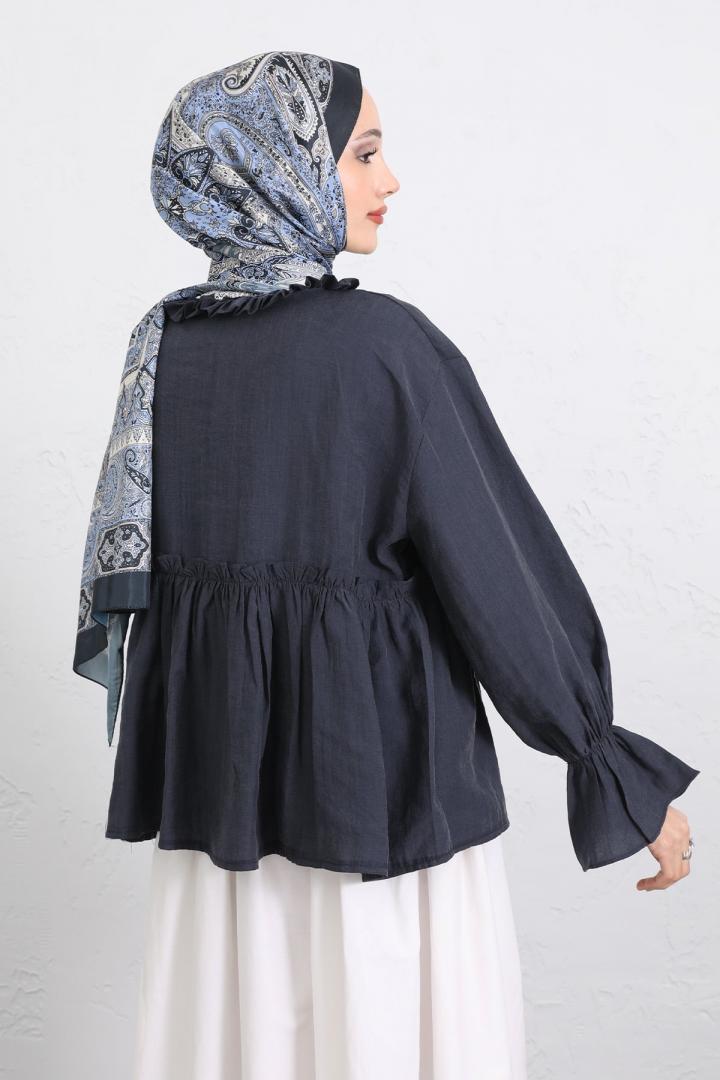 Fırfır Yaka Peplum Gömlek Y0107 - LACİVERT |  