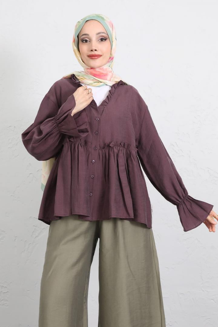 Fırfır Yaka Peplum Gömlek Y0107 - MÜRDÜM |  