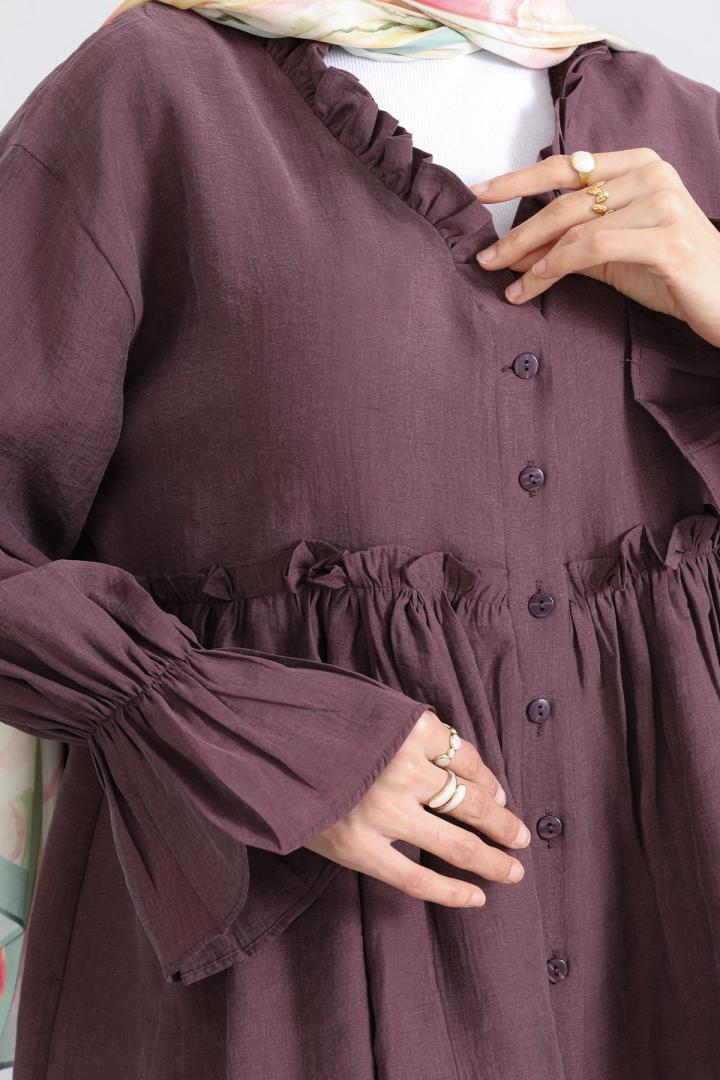 Fırfır Yaka Peplum Gömlek Y0107 - MÜRDÜM |  