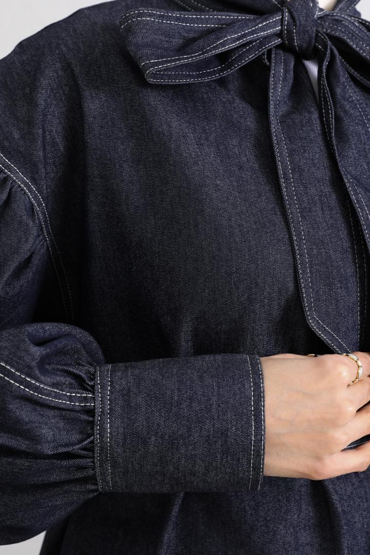 Yaka Bağlamalı Denim Takım Y0114 - LACİVERT |  