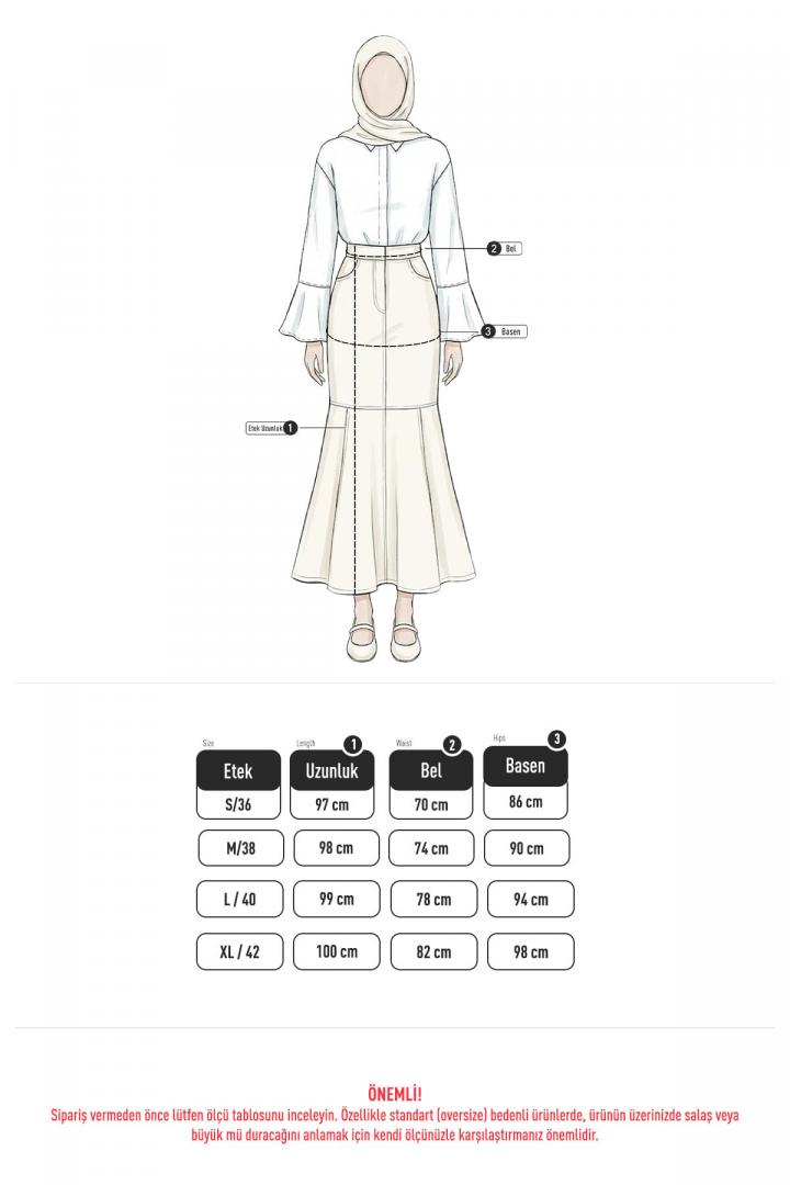 Kontrast Dikişli Denim Etek Y0115 - KAHVERENGİ |  