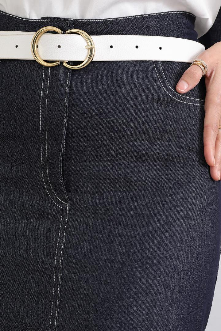 Kontrast Dikişli Denim Etek Y0115 - LACİVERT |  